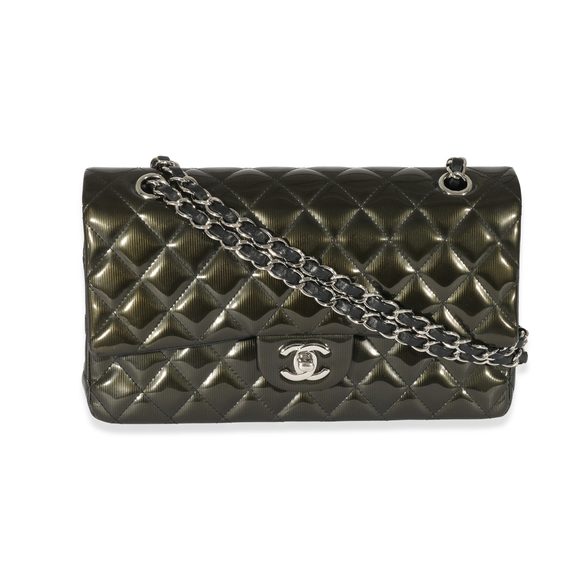 Chanel Green Patent Stripe Medium Classic Flap - Picture 1 of 8